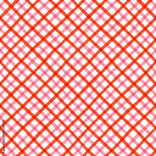 Red and pink diagonal cross line grid vector seamless pattern, cute lattice background for Valentine's Day and Christmas designs