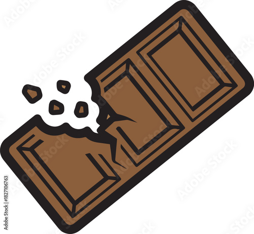 Brown chocolate bar with a bite taken out and crumbs falling sweet food