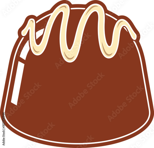 Flat design chocolate candy with cream drizzle and white outline on white background confectionery sweet