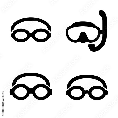 Black silhouette icons of swim and dive goggles on dark background