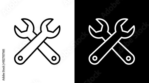 Wrench  White Icon Set Design