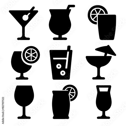 Silhouette of various cocktail glasses on a soft gradient background