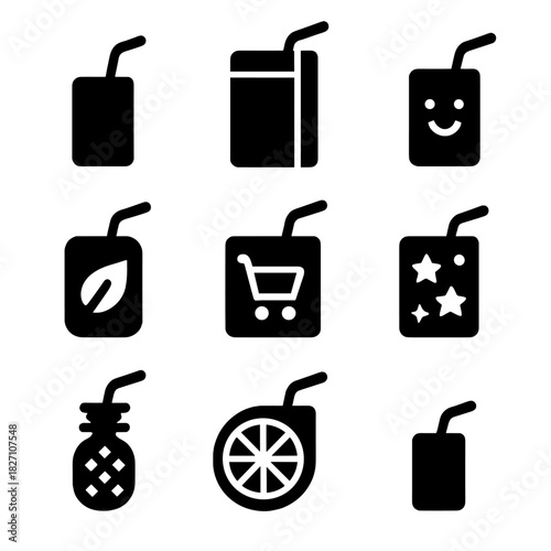 Minimalist beverage icons set with various design elements and edges