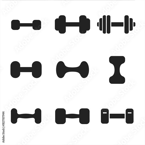 Minimalist dumbbell icons set for fitness and exercise design projects