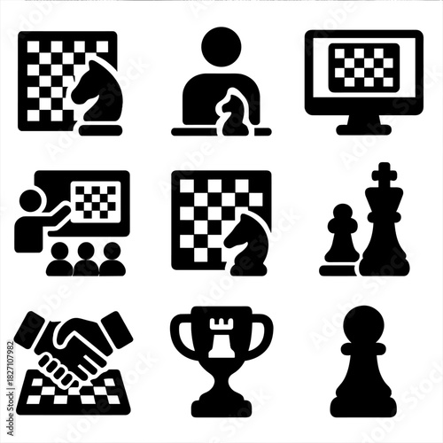 Chess icons set: strategy, competition, and learning essentials