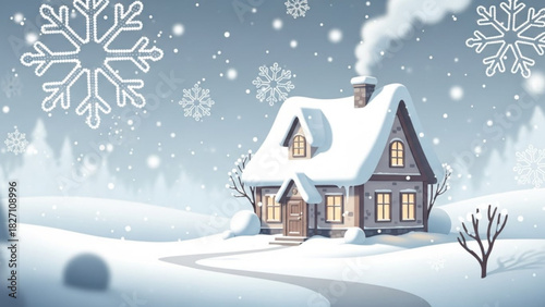 Cozy Winter Cottage in Snowfall