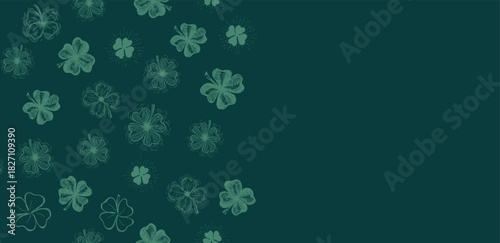 St. Patricks Day, clover pattern on green. Hand drawn illustrations	
