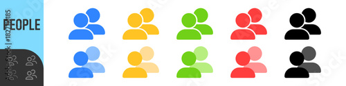 Group people or team icon set showing two user silhouettes in color styles, perfect for team pages, community features, social apps, accounts, social and collaboration interfaces
