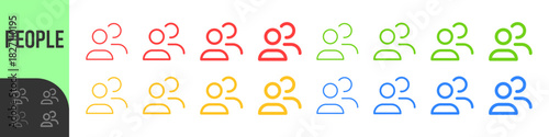 Group people or team icon set showing two user silhouettes in color styles, perfect for team pages, community features, social apps, accounts, social and collaboration interfaces