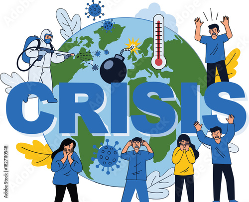 Global Crisis and Emergency Situation Illustration with People and Planet