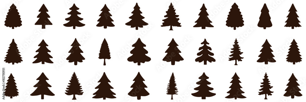 Obraz premium Christmas tree silhouette clipart set. Black Christmas tree drawing clip art collection in white background. EPS 10