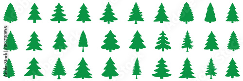 Pine tree silhouettes icon set. Christmas tree vector icon set Collection of green winter holiday pine and fir tree silhouettes. Various Christmas tree silhouette. EPS 10