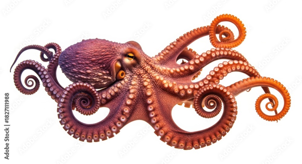 Obraz premium Marine octopuse with curling tentacles and textured skin in purples and oranges