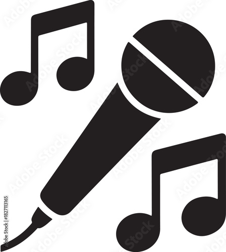 Microphone and music notes silhouette icon