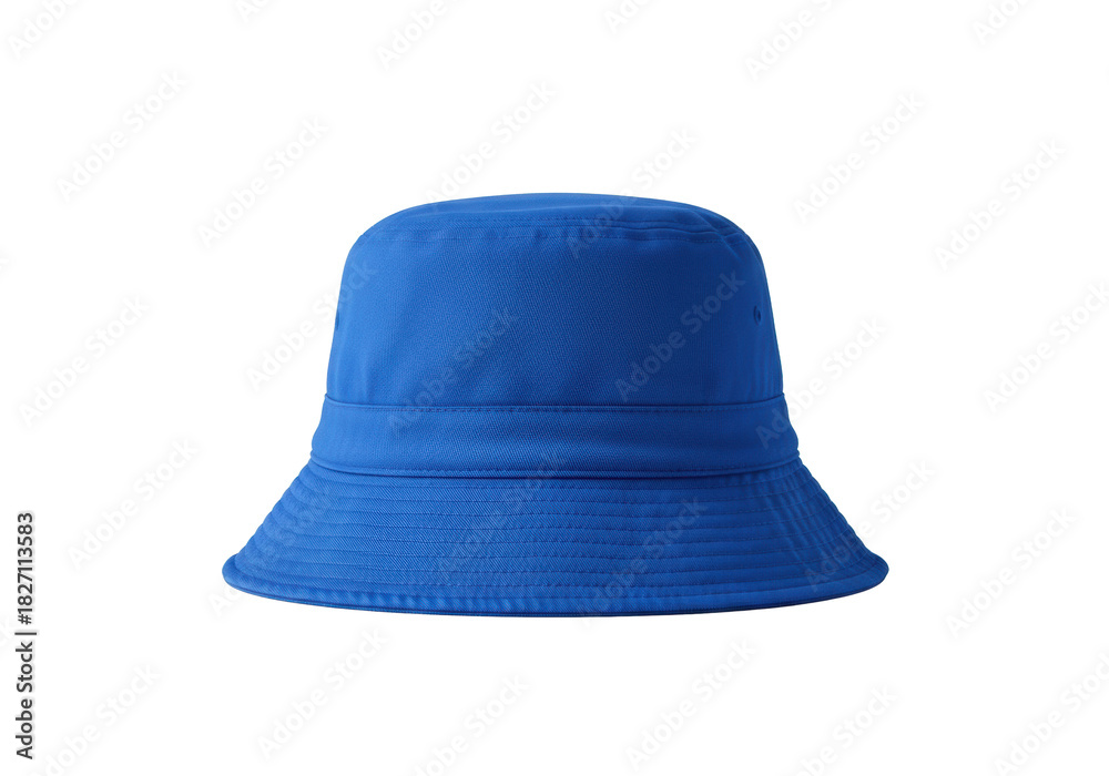 Fototapeta premium high-quality electric cobalt blue textured cotton bucket hat with a wide brim, isolated on a pure white background under high-key studio light. concept of trendy summer fashion