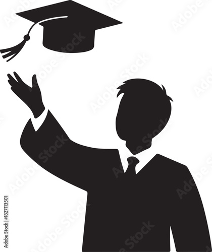 Student graduation cap toss silhouette icon