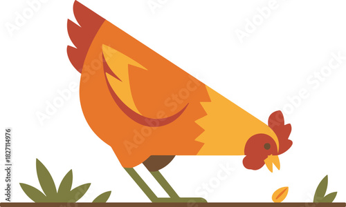 vector illustration of a chicken pecking grains