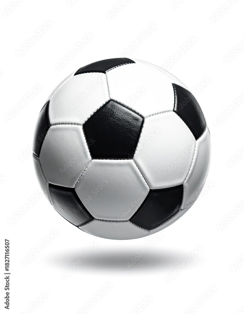 Fototapeta premium A classic black and white soccer ball floating on a crisp white background