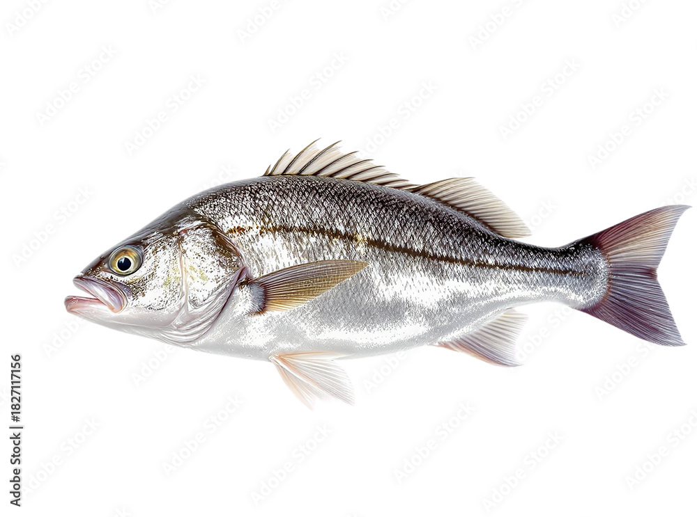 Fototapeta premium Whole seabass isolated on transparent background, cutout, png