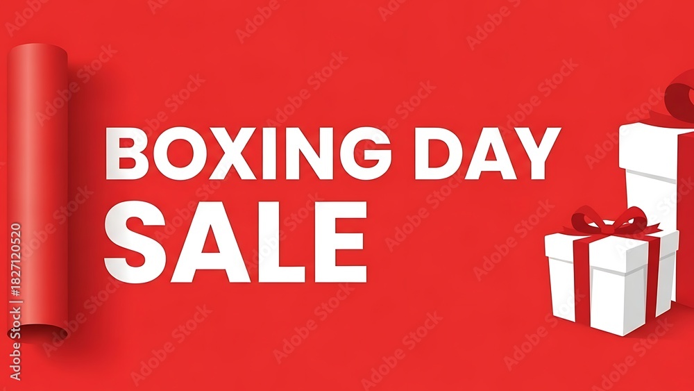 Fototapeta premium Don't Miss Out Grab Festive Gifts Now Boxing Day Sale with Wrapped Presents Ready for Giving on Red Background Great for Holiday Promos and Advertising