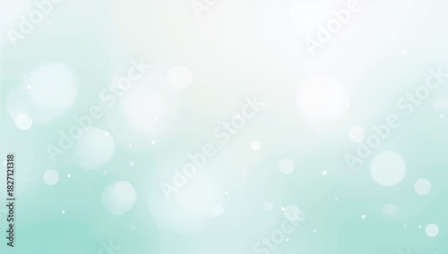 Abstract light teal and white gradient background with bokeh effect and small light particles