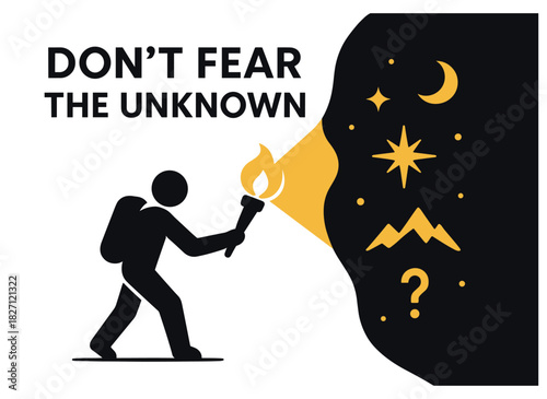 Silhouette explorer illuminating mysteries with torch light