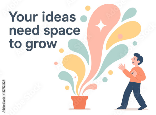 Inspirational growth concept with young caucasian male and flourishing ideas