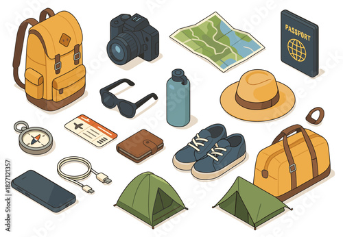 Essential travel and camping gear collection for outdoor adventures