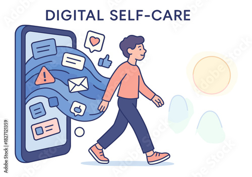 Digital self-care: male engaging with technology for mindful lifestyle