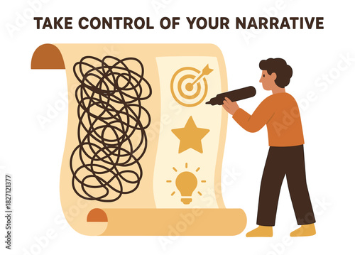 Young adult male planning goals with unraveled paths symbolizing focus and clarity