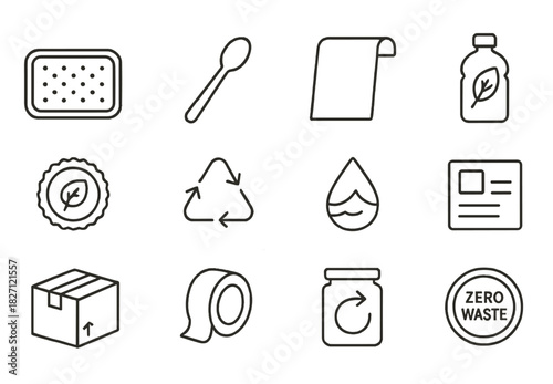 Eco-friendly icons: recycling, zero waste, and sustainability symbols