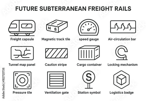 Future subterranean freight rails: innovative transport icons and symbols overview