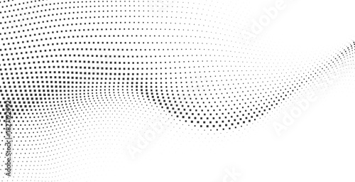 Minimal abstract halftone wave with fading dotted gradient texture, forming elegant modern curved shape suitable for tech backgrounds, digital graphics, and clean layouts