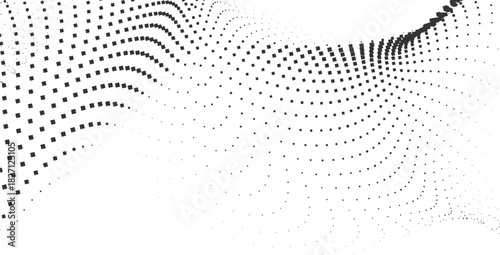 Abstract halftone dotted wave background with smooth curved gradient motion, forming elegant flowing shapes ideal for modern clean layouts and digital graphic design