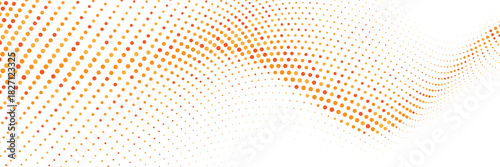 Vibrant orange halftone wave with dotted gradient texture, forming energetic flowing motion suitable for creative graphics, tech themes, abstract art, and modern layouts