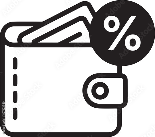 Red circle with percentage symbol over wallet icon