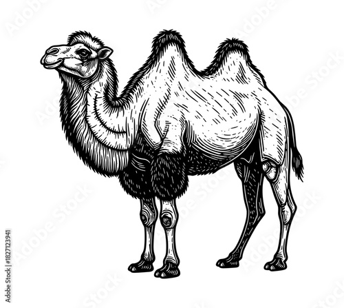Camel with two humps in line art