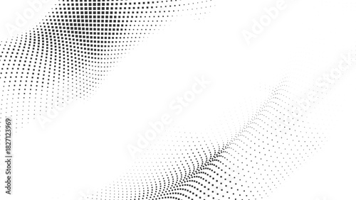Smooth halftone wave with subtle dotted gradients forming elegant flowing monochrome curves, ideal for minimal clean designs, tech visuals, and modern digital layouts