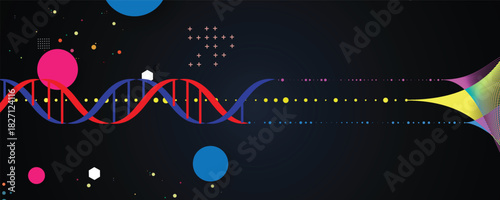 Futuristic plexus hexagons, DNA strands, connected neural technology background