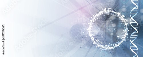 Futuristic plexus hexagons, DNA strands, connected neural technology background