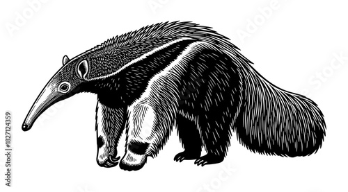 Anteater in vintage line art style
