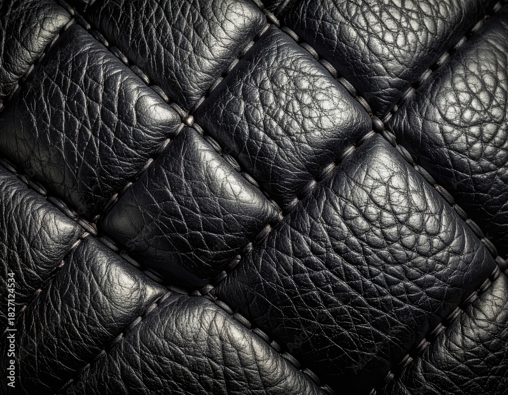 Naklejka premium Close-up of quilted, black leather texture with stitch details