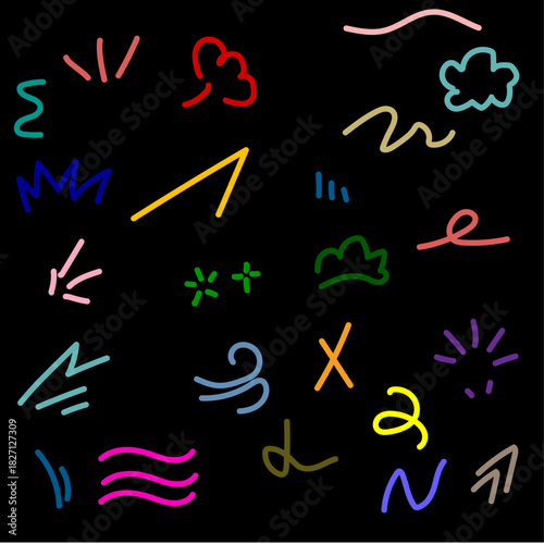 A set of hand-drawn comic-style symbols and effects
