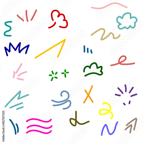A set of hand-drawn comic-style symbols and effects