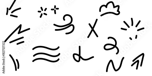 A set of hand-drawn comic-style symbols and effects