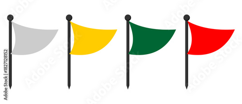 Set of Colorful Pointer Flags Vector Icon Pack. Collection of Marker Flags in Red, Green, Yellow, and White, Ideal for Location, Sports, or Navigation Graphics.