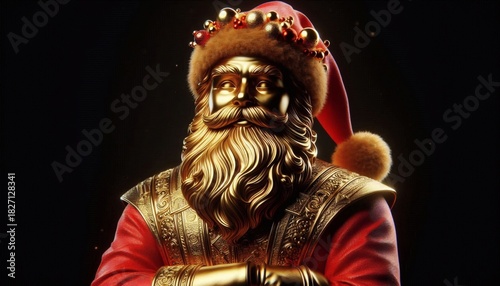 Portrait of a Golden Santa Claus Toy on Black Background Happy Christmas 2026