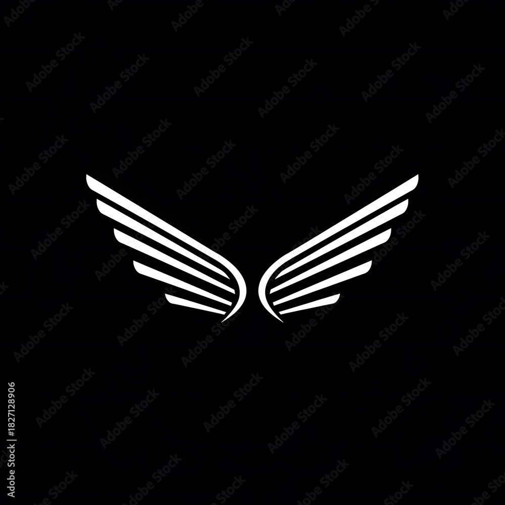 Fototapeta premium Sleek white wings emblem on a black background