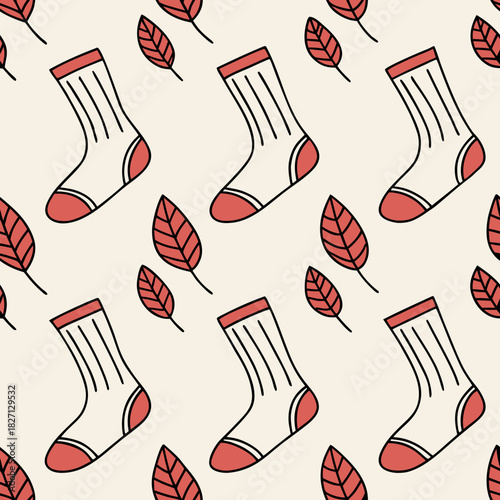 Stylish and cozy sock pattern featuring leaves in warm tones on a light background for decorative and crafting inspiration Generative AI