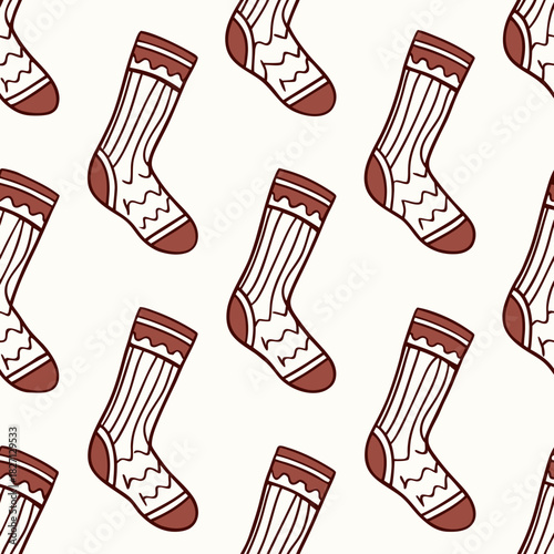 Colorful sock pattern for stylish home decor and fashion designs featuring red and cream background Generative AI
